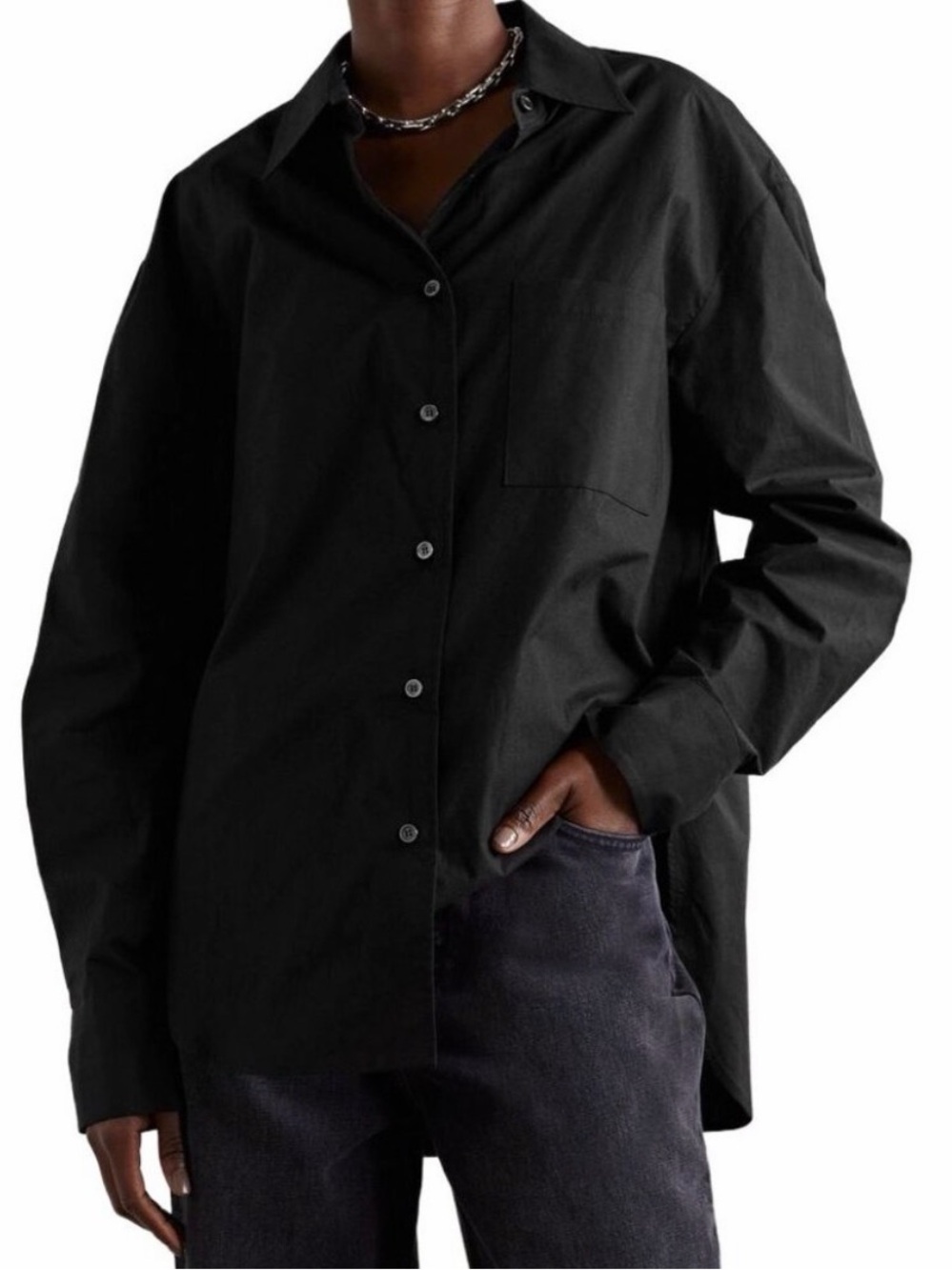 The Frankie Shop Oversized Long Sleeve Lui Button Down Lightweight Black Large - Picture 2 of 13